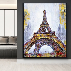 Framed 48 x 60 - Abstract paint splash eiffel tower