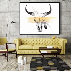 Framed 48 x 60 - Cow skull with feather