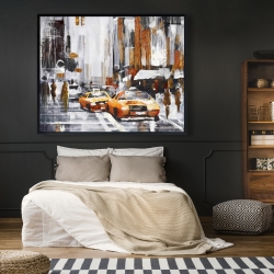 Framed 48 x 60 - Abstract citystreet with yellow taxis