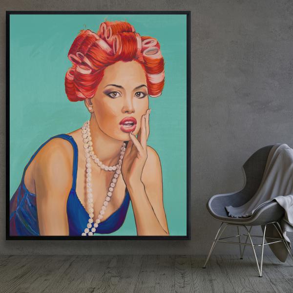 Framed 48 x 60 - Pin up girl with curlers
