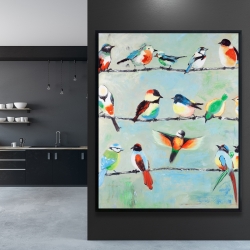 Framed 48 x 60 - Small abstract colorful birds