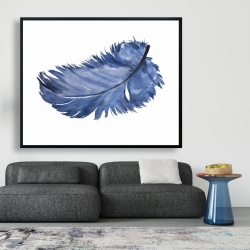 Encadré 48 x 60 - Plume bleue à l'aquarelle