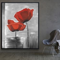 Framed 48 x 60 - Two red flowers on a grayscale background