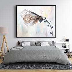 Encadré 48 x 60 - Papillon sur fleurs bleues