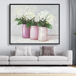 Framed 48 x 60 - Hydrangea flowers in pink vases