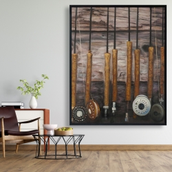 Framed 48 x 60 - Fishing rods on wood