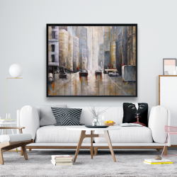 Framed 48 x 60 - Cars in the morning rain