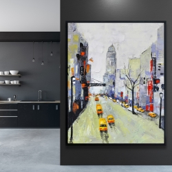 Framed 48 x 60 - Gray street with yellow and red accents