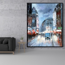 Framed 48 x 60 - Abstract red and blue city