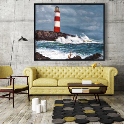 Framed 48 x 60 - Lighthouse at the edge of the sea unleashed
