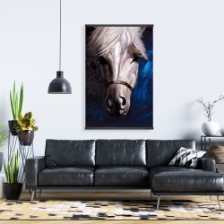 Magnétique 28 x 42 - Cheval blanc sur fond bleu