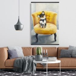Magnétique 28 x 42 - Chihuahua à poil long sur fauteuil jaune