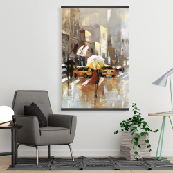 Magnetic 28 x 42 - People with umbrellas walking across the street
