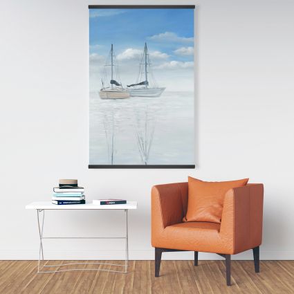 Two sailboats on the quiet lake