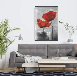 Magnetic 20 x 30 - Two red flowers on a grayscale background