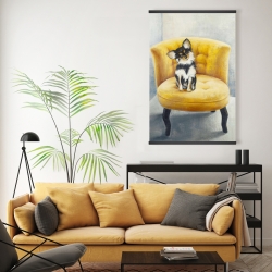 Magnétique 20 x 30 - Chihuahua à poil long sur fauteuil jaune