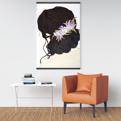 Magnétique 28 x 42 - Brunette de dos avec fleurs rose