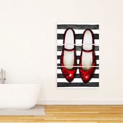 Canvas 24 x 36 - Red glossy shoes on striped background
