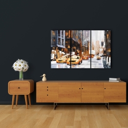 Canvas 24 x 36 - Big city street with yellow taxi