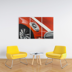 Canvas 24 x 36 - Red car with white stripes closeup