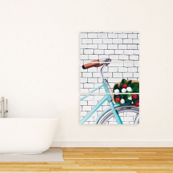 Canvas 24 x 36 - Bicycle with a bouquet of tulips