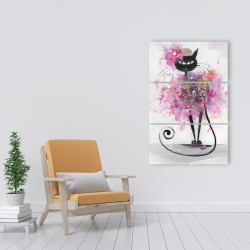 Canvas 24 x 36 - Cartoon cat with pink flowers