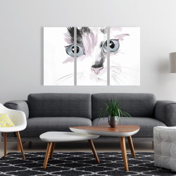 Toile 24 x 36 - Plan rapproché d'un chat à l'aquarelle avec reflet rose