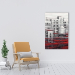 Toile 24 x 36 - Ville grise avec nuages rouges