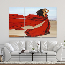 Toile 40 x 60 -  femme avec longue robe rouge dans le désert