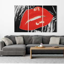 Canvas 40 x 60 - Kissable glossy lips on a black background