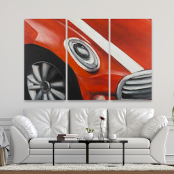 Canvas 40 x 60 - Red car with white stripes closeup