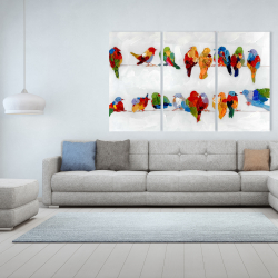 Canvas 40 x 60 - A lot of colorful birds on a wire