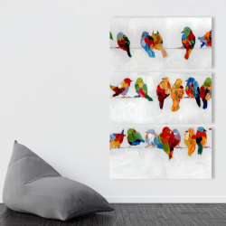 Canvas 40 x 60 - A lot of colorful birds on a wire