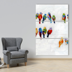 Toile 40 x 60 - Oiseaux colorés sur des fils