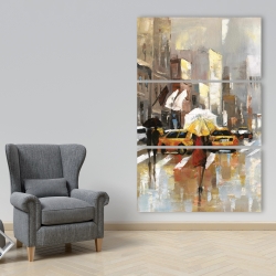 Canvas 40 x 60 - People with umbrellas walking across the street