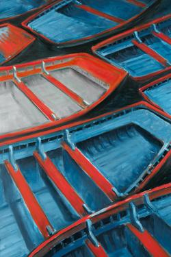 Small blue and red canoes