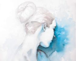 Watercolor abstract girl with hair bun