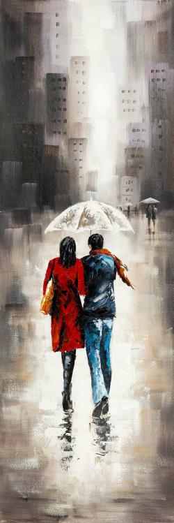 Quiet walk in couple in the rain