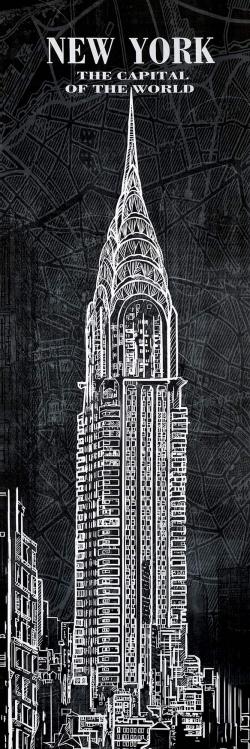 Chrystler tower sketch with a map in background