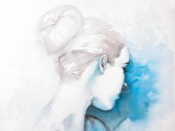 Watercolor abstract girl with hair bun