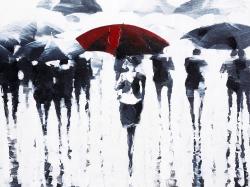 Silhouettes abstraites sous la pluie