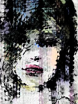 Abstract colorful woman face made from dots