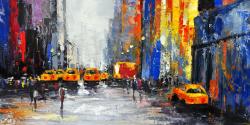 Color spotted street with taxis
