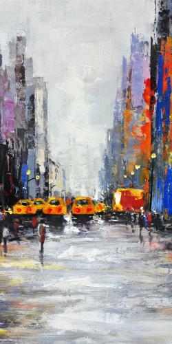 Color spotted street with taxis