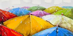 Colorful umbrellas under the rain