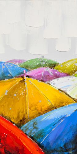 Colorful umbrellas under the rain