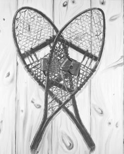 Vintage monochrome wood snowshoes