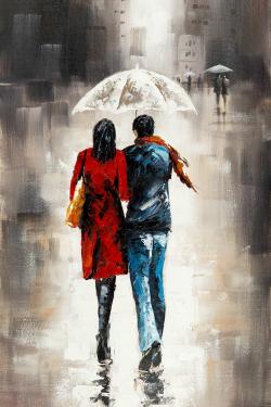 Quiet walk in couple in the rain