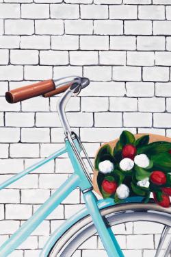 Bicycle with a bouquet of tulips