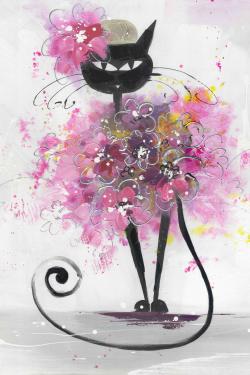 Cartoon cat with pink flowers